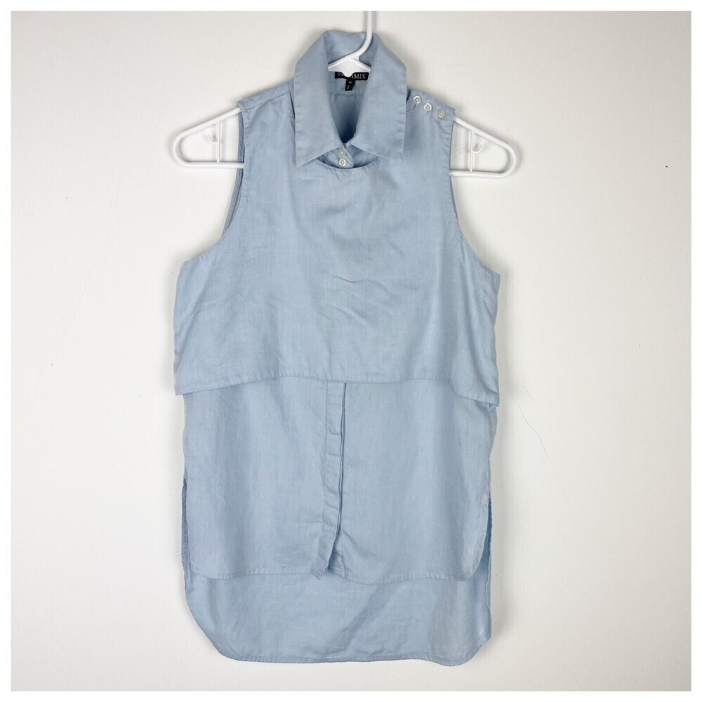 Intermix Blue Sleeveless Button Down Shirt‎ Tencel cotton blend small​​​​